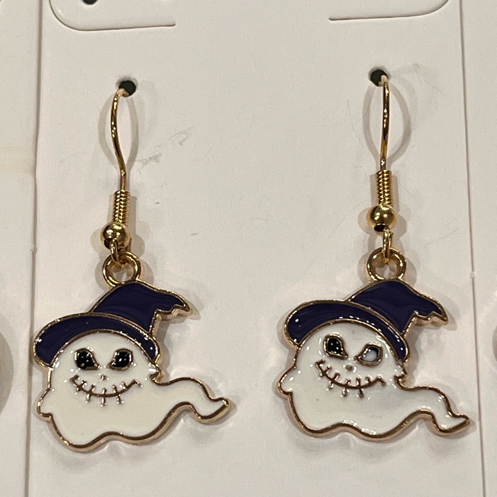 Gold Tone 3 pair Halloween Earrings with Enamel Design - Picture 3 of 7